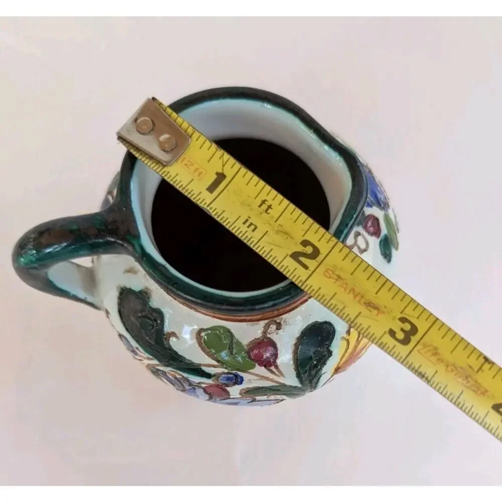 Vtg Italian Pottery Colorful Hand Painted Floral Pitcher 3.5